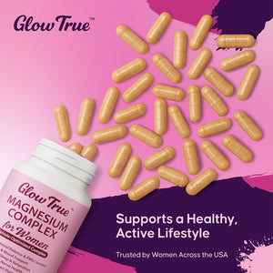 Magnesium Complex for Women – Spectrum 5-Form Magnesium Complex (500 mg), High Absorption Glycinate, Citrate, Oxide & Malate – Vegan, Non-GMO Supports Sleep, Energy, Hormone & Bone – 60 Capsules GlowTrue buy supplements Au