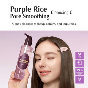 Suplement EQQUALBERRY Purple Rice Pore Smoothing Cleansing Oil – Deep Cleansing for Pores & Blackheads | Korean Oil Cleanser for Face & Makeup Remover - VelvetGlow USA