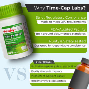 TIME-Cap Labs 365 Tablets Cetirizine HCl 10mg Allergy Relief - Antihistamine for Adults & Children Age 6+, Helps Relieve Sneezing, Runny Nose, Itchy Watery Eyes & Itchy Throat TIME-CAP LABS, INC.ย buy supplements Au