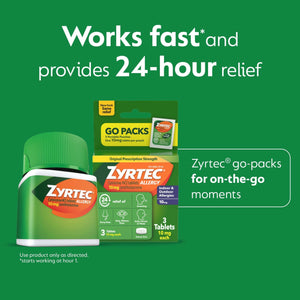 Zyrtec 24 Hour Allergy Relief Tablets, Indoor & Outdoor Allergy Medicine with 10 mg Cetirizine Hydrochloride Antihistamine, Value Bundle of one, 90 ct Bottle & Three, 1 ct Travel Packs Zyrtec buy supplements Au