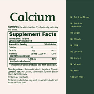 Suplement Nature’s Bounty Calcium 1200 mg with Vitamin D3, Bone Health & Immune Support, Vitamin D3 1000 IU, 220 Softgels - VelvetGlow USA