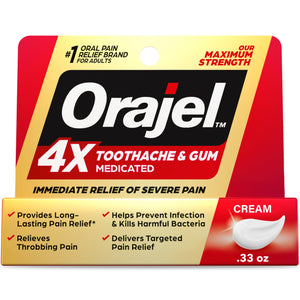 Suplement Orajel 4X for Toothache & Gum Pain: Severe Cream Tube 0.33oz- From Oral Pain Relief Brand - VelvetGlow USA