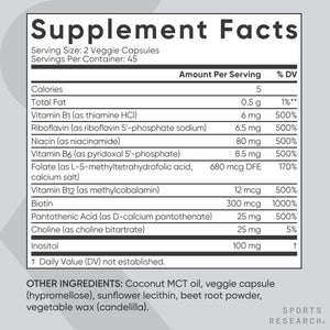 Sports Research Vitamin B-Complex - Full Spectrum of B Vitamins - 90 Liquid Veggie Capsules Sports Research buy supplements Au