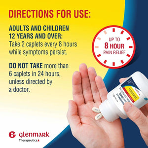 Dual Action Acetaminophen 250mg and Ibuprofen 125mg Caplets, Up to 8h of Pain Relief for Minor Aches and Pain, Headaches, Toothache, Backache, Menstrual Cramps, Minor Arthritis Pain, 216 Count Glenmark TherapeuticsBuy Supplements Australia