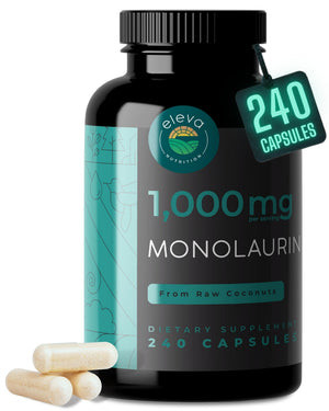 Monolaurin 1000mg Capsules — Made with Pure Glycerol and Lauric Acid from Raw Coconut — Natural Vegans- Non-GMO and Soy Free — 240 Capsules Eleva Nutrition buy supplements Au