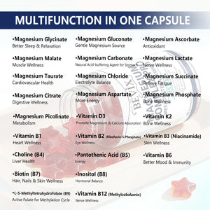 BEVIX Magnesium Complex Gummies with Methylated B Complex Magnesium Glycinate Citrate Malate Taurate Gluconate Aspartate Carbonate D3 K2, Magnesium for Relaxation Energy & Nerve, 60 Gummies BEVIX buy supplements Au
