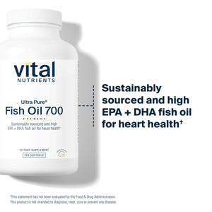 Vital Nutrients Ultra Pure Fish Oil 700 - Supports Heart, Brain, and Joint Health* - Sustainably Sourced High EPA & DHA Omega-3 Fatty Acid - Lemon Flavor - Gluten, Dairy & Soy Free - 120 Softgels Vital Nutrients buy supplements Au