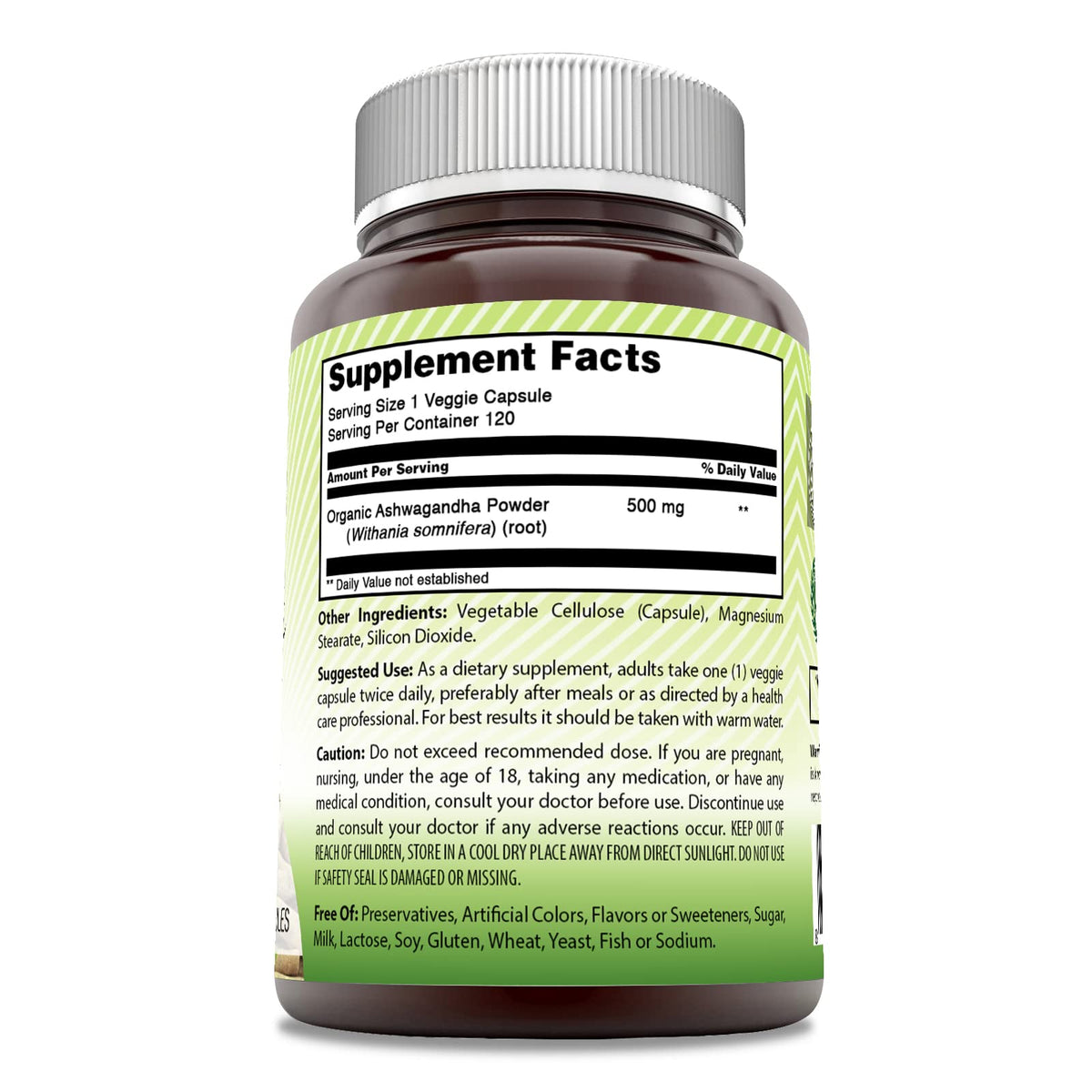 Amazing India Ashwagandha Supplement | 500 Mg Per Serving | 120 Veggie Capsules | Non-GMO | Gluten Free | Made in USA | Ideal for Vegetarians