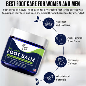 FOOT CURE Tea Tree Oil Balm – Moisturizer for Dry Cracked Feet – Instantly Hydrates & Soothes Irritated Skin & Athlete's Foot – Best Foot Care for Women and Men (Pack of 2) FOOT CURE buy supplements Au