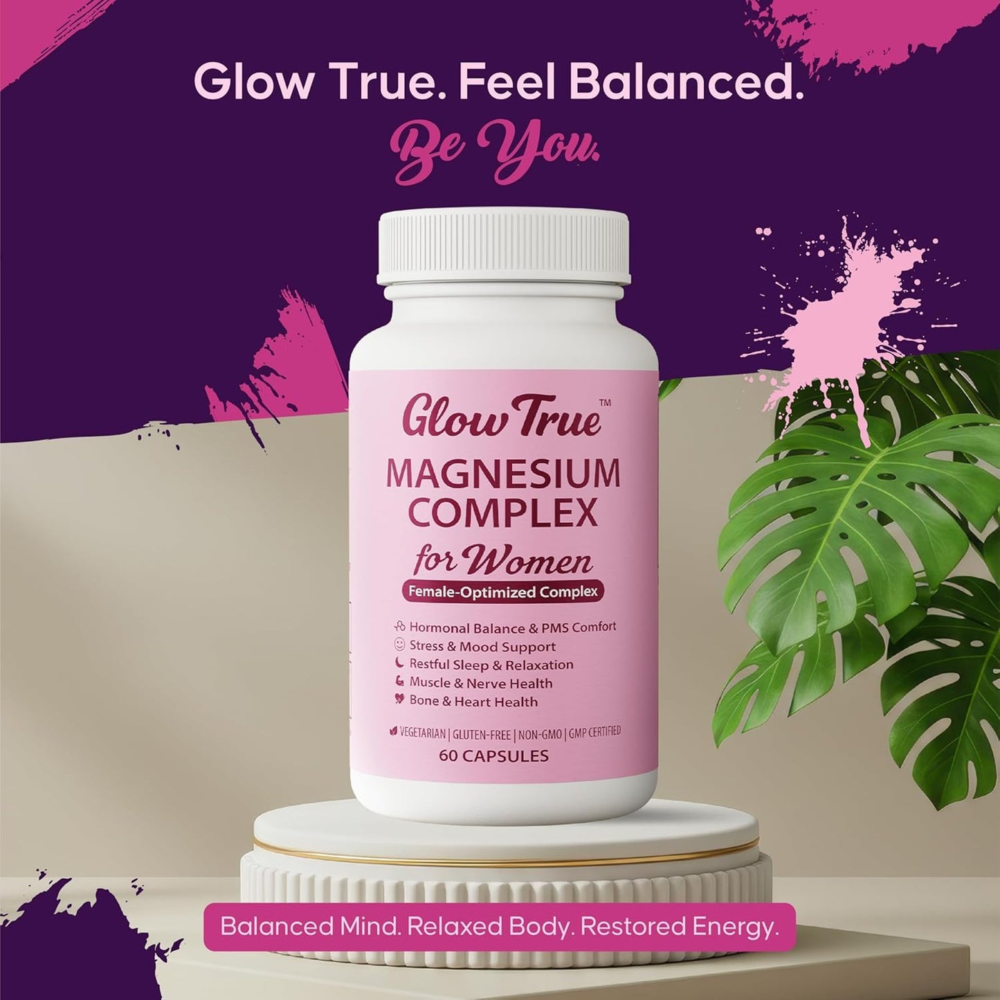 Magnesium Complex for Women – Spectrum 5-Form Magnesium Complex (500 mg), High Absorption Glycinate, Citrate, Oxide & Malate – Vegan, Non-GMO Supports Sleep, Energy, Hormone & Bone – 60 Capsules GlowTrue buy supplements Au