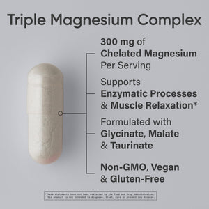 Sports Research® Chelated Triple Magnesium Complex with Glycinate, Taurinate & Malate (Chelamax®) for Enhanced Bioavailability* - 300 mg per Serving, Non-GMO, Certified Vegan, 120 Veggie Capsules Sports Research buy supplements Au