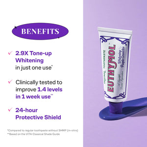 Suplement Euthymol Purple Whitening Toothpaste (3.7 fl oz) – for Yellow & Sensitive Teeth | Violet Tone-Up Formula, Instantly Brightens, VelvetGlow USA
