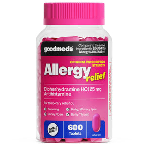 GoodMeds Allergy Medicine Antihistamine, Diphenhydramine HCl 25 mg | Children and Adults | Relieve Itchy Eyes, Runny Nose, Sneezing (25 mg, 600 Tablets) GoodMeds buy supplements Au