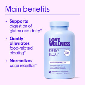 Love Wellness Bye Bye Bloat, Digestive Enzymes | Bloating Relief for Women | Help Reduce Gas Relief & Water Retention | Supports Digestive Health with Fenugreek & Dandelion | 180 Count Love Wellness buy supplements Au