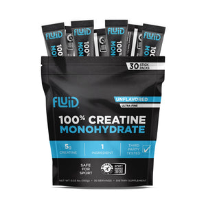 Fluid Creatine - Informed Sport Certified | Ultra-Fine Micronized 100% Creatine Monohydrate Powder | Unflavored | 5g Travel Stick Packs | 30 Servings Fluid buy supplements Au