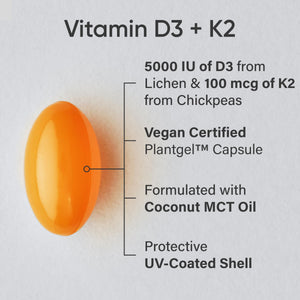 Sports Research Vitamin D3 with K2 Softgels - Plant Based K2 & Vegan D3 5000iu with Coconut MCT Oil - Vegan Certified, Soy & Gluten Free - 120 Count Sports Research buy supplements Au