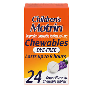 Motrin Children's Dye-Free Chewable Tablets with Ibuprofen, Kids' Fever Reducer & Pain Reliever for Sore Throat, Fever, Toothache & Pain Relief, Grape Flavor, 24 Ct Motrin buy supplements Au