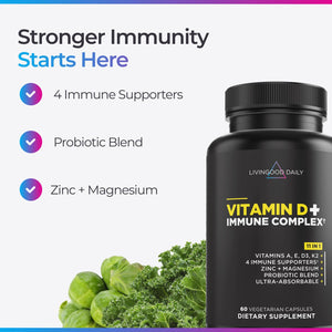 Livingood Daily Vitamin D3 K2 4000 IU Supplement, 9-in-1 Dietary Supplement for Immune Support - Made with Vitamins D, A, E, K2, Zinc, Magnesium & Probiotic Blend for Maximum Absorption - 60 Capsules Livingood Daily buy supplements Au