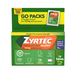 Zyrtec 24 Hour Allergy Relief Tablets, Antihistamine Indoor & Outdoor Anti Allergy Medicine + Cetirizine HCl, Relief from Runny Nose, Sneezing, & Itchy Eyes, Single Packs, 14 x 1 ct Packets Zyrtec buy supplements Au