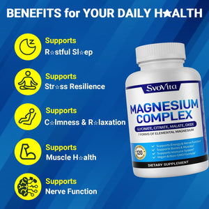 Magnesium Complex Supplement with 7 Forms of Magnesium Glycinate, Malate, Citrate & More, High Absorption for Bones, Muscle, Recovery, Energy, Vegan Non-GMO 120 Capsules Svovita buy supplements Au
