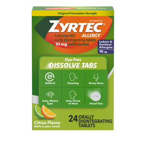 Zyrtec 24 Hour Dye-Free Allergy Relief Dissolve Tablets with 10 mg Cetirizine HCl, Citrus Flavored Antihistamine Allergy Medicine Helps Relieve Sneezing, Runny Nose, & Itchy Eyes, 24 ct Zyrtec buy supplements Au