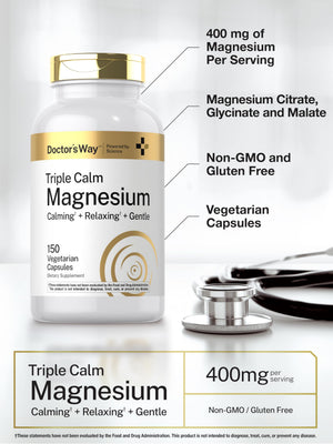 Doctor's Way Triple Magnesium Complex | 150 Capsules | Citrate, Glycinate, & Malate Supplement | Vegetarian, Non-GMO, Gluten Free Formula Doctor's Way buy supplements Au