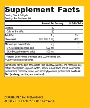 Suplement Metagenics OmegaGenics EPA-DHA 500 - High Potency Fish Oil Supplement for Cardiovascular Health* - Sustainably Sourced & Purity Tested - VelvetGlow USA