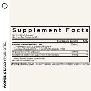 Codeage Women’s Daily Probiotic Supplement – 50 Billion CFU Supplement, Cranberry Fruit Powder, Prebiotic Chicory Root Inulin – Women’s Wellness Support – 1 Capsule Per Serving - Non-GMO – 30 Capsules CodeageBuy Supplements Australia