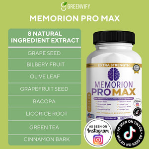 GREENVIFY Memorion Pro Max Extra Strength Brain Support Supplement, 60 Capsules, with DHA, Vitamins, Herbal Blend, 30-Day Supply (1) GREENVIFY buy supplements Au