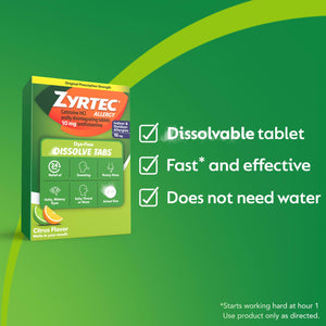 Zyrtec 24 Hour Dye-Free Allergy Relief Dissolve Tablets with 10 mg Cetirizine HCl, Citrus Flavored Antihistamine Allergy Medicine Helps Relieve Sneezing, Runny Nose, & Itchy Eyes, 24 ct Zyrtec buy supplements Au