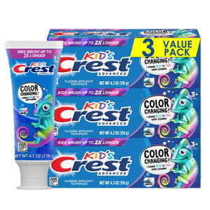 Suplement Crest Advanced Kid's Fluoride Toothpaste, Bubblegum Flavor, 4.2 oz, 3 Count, Color-Changing Anticavity Toothpaste - VelvetGlow USA