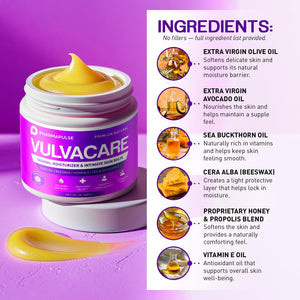 Pharmapulse Vaginal Moisturizer, Vulva Balm Cream, Intimate Skin Care, Menopause Support - Relieves Dryness, Itching, Burning, Redness, Chafing, Odor, Irritation - Estrogen Free 2oz Pharmapulse buy supplements Au