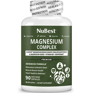 Magnesium Glycinate Chelate Complex with Albion Magnesium Bisglycinate Chelate, Vitamin B6 & BioPerine for Bone, Muscle, Natural Sleep, Nerve Function, Brain Booster | 3 Months Supply NuBest buy supplements Au