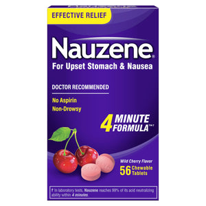 Nauzene Non-Drowsy Upset Stomach & Nausea Relief Chewable Tablets | 4-Minute Formula | Doctor Recommended | Wild Cherry Flavor | 56 Count Nauzene buy supplements Au