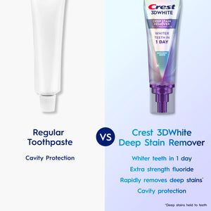 Suplement Crest 3D White Deep Stain Remover Toothpaste, Teeth whitening for Adults, 3.1oz, 2 Pack, Sensitivity Safe, Enamel Repair, Cavity Protection - VelvetGlow USA