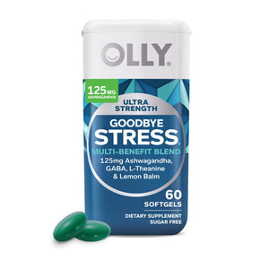 OLLY Ultra Strength Goodbye Stress Softgels 60 Count & Laser Focus Gummy 36 Count Brain Support Supplement Bundle OLLY buy supplements Au
