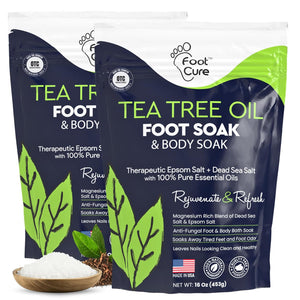 FOOT CURE Tea Tree Oil Foot Soak with Epsom Salt - Best Toenail Fungus Treatment, Athletes Foot & Softens Calluses - Soothes Sore & Tired Feet, Fungal Toe, Foot Odor Scent, Spa Pedicure (Pack of 2) FOOT CURE buy supplements Au