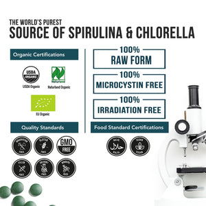 Organic Spirulina & Chlorella Tablets – 4 Organic Certifications, Raw, Non-Irradiated – 50/50 Blue Green Algae Blend – Antioxidant Content Equal to 5 Servings of Vegetables (120 Tablets) Triquetra HealthBuy Supplements Australia
