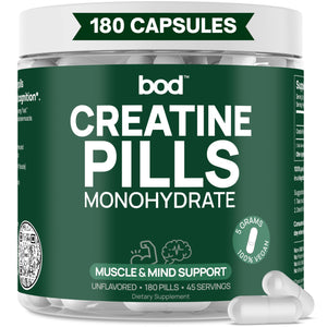 Suplement Bod Creatine Monohydrate Capsules – 45 Servings (4 Capsules = 5 g) – Ultra-Pure 200 Mesh Creatine Monohydrate – Strength - VelvetGlow USA