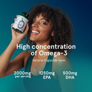 Suplement Puori Omega 3 Fish Oil Supplement - Ultra Pure & Burpless Wild Caught Fish Oil with 2000mg Omega 3 Fatty Acids,1250mg EPA & 500mg DHA Supports Heart, VelvetGlow USA