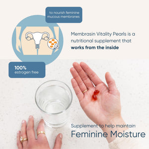 Membrasin Vaginal Moisture Support Vitality Pearls, Menopause Supplement for Vaginal Dryness & Itch, Estrogen-Free Supplement, 100% Natural Formula, Made with Sea Buckthorn Oil, 30 Oral Softgels Membrasin buy supplements Au