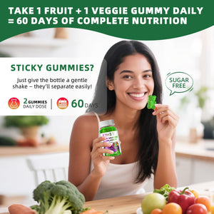 Sugar-Free Fruits & Veggies Gummies, Super Greens with 23 Fruits & 25 Veggies, Multivitamin Minerals & Fiber, Vegan Fruit & Vegetable Supplement for Adults, 120 Gummies, 2 Month Supply AlliwiseBuy Supplements Australia