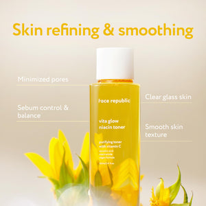 Suplement Face Republic Vita Glow Niacin Toner 160ml 5.41 fl oz | Vitamin Complex | Vitalizing & Purifying | Radiant Glow for Dull Skin | 7 Hyaluronic Acids, Vitamin C - VelvetGlow USA