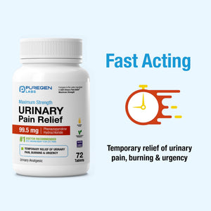 Puregen Labs Urinary Pain Relief | Phenazopyridine HCl 99.5mg Tablets | Maximum Strength OTC for Fast Relief of UTI Pain, Burning and Bladder discomfort – 72 Count Tablets P Puregen Labs buy supplements Au