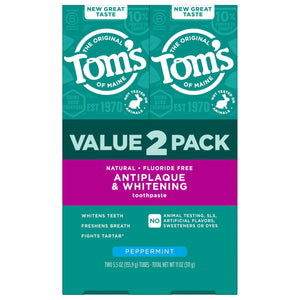 Suplement Tom's of Maine Fluoride-Free Antiplaque & Whitening Natural Toothpaste, Peppermint, 5.5 oz. (Pack of 2) - VelvetGlow USA