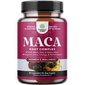 Maca Root Capsules for Women - Potent Herbal Supplement with Female Enhancing Blend of Red Yellow & Black Maca Root - Non-GMO Certified Vegan and Gluten-Free with No Artificial Colors - 30 Count Natures CraftBuy Supplements Australia