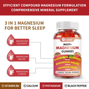 Cofure Triple Magnesium Complex 900 mg, Magnesium Glycinate, Citrate, Malate with Potassium, Calcium, Vitamin B6 for Calm & Sleep - Vegan, Non-GMO, Gluten Free - 120 Raspberry Gummies for Adults Cofure buy supplements Au
