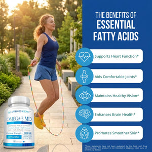 Suplement Omega-3 MD - EPA & DHA Supplement - 2500mg Omega 3 Fish Oil for Heart Health, Brain Support, Joint Comfort, & Overall Wellness - 2 Bottles - 6 Month Supply - VelvetGlow USA