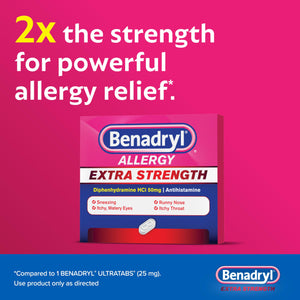 Benadryl Extra Strength Allergy Relief Medicine, 50 mg Diphenhydramine HCl Antihistamine Tablets for Relief of Allergy Symptoms Due to Hay Fever or Other Upper Respiratory Allergies, 24 ct Benadryl buy supplements Au
