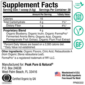 Peak Organic Superfruits - Polyphenol Rich Superfood Powder - Non-GMO Fermented Aronia Berry, Acai, Blueberry, Pomegranate, and Plum - Aging, Metabolic Health, Heart Health (30 Servings) Peak Pure & Natural buy supplements Au